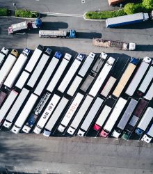 aerial photography of freight truck lot